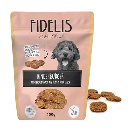 Fidelis - Rinderburger Häppchen für Hunde 100g - Luftgetrocknete Hunde Leckerlis aus 100% natürlichen Rohstoffen Fidelis - Rinderburger Häppchen für Hunde 100g - Luftgetrocknete Hunde Leckerlis aus 100% natürlichen Rohstoffen von Fidelis