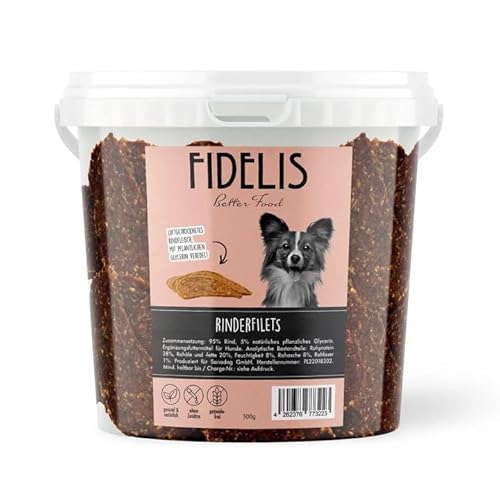 Fidelis – Rinderfilets für Hunde im wiederverschließbarem 500gr-Eimer - Luftgetrocknete Hunde Leckerlis aus 100% natürlichen Rohstoffen Fidelis – Rinderfilets für Hunde im wiederverschließbarem 500gr-Eimer - Luftgetrocknete Hunde Leckerlis aus 100% natürlichen Rohstoffen von Fidelis