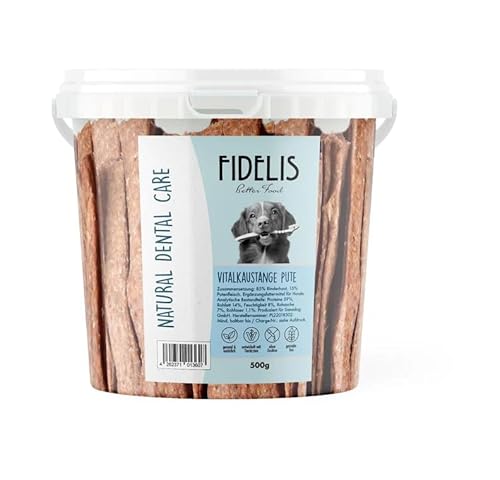 Fidelis - Vitalkaustange Pute - Zahnpflege Snacks für Hunde 500g-Eimer - Luftgetrocknete Leckerlis aus 100% Natürlichen Rohstoffen - Snack zur Zahnhygiene von Fidelis