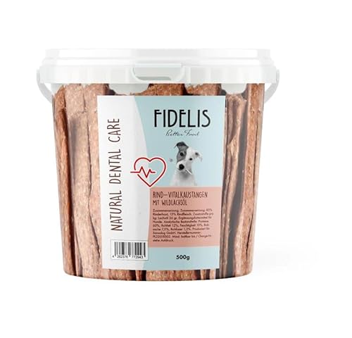 Fidelis - Vitalkaustange Rind mit Wildlachsöl – funktionale Zahnpflege Snacks für Hunde 500g-Eimer – Luftgetrocknet aus 100% natürlichen Rohstoffen - Hunde Leckerli als Snack zur Zahnhygiene Fidelis - Vitalkaustange Rind mit Wildlachsöl – funktionale Zahnpflege Snacks für Hunde 500g-Eimer – Luftgetrocknet aus 100% natürlichen Rohstoffen - Hunde Leckerli als Snack zur Zahnhygiene von Fidelis