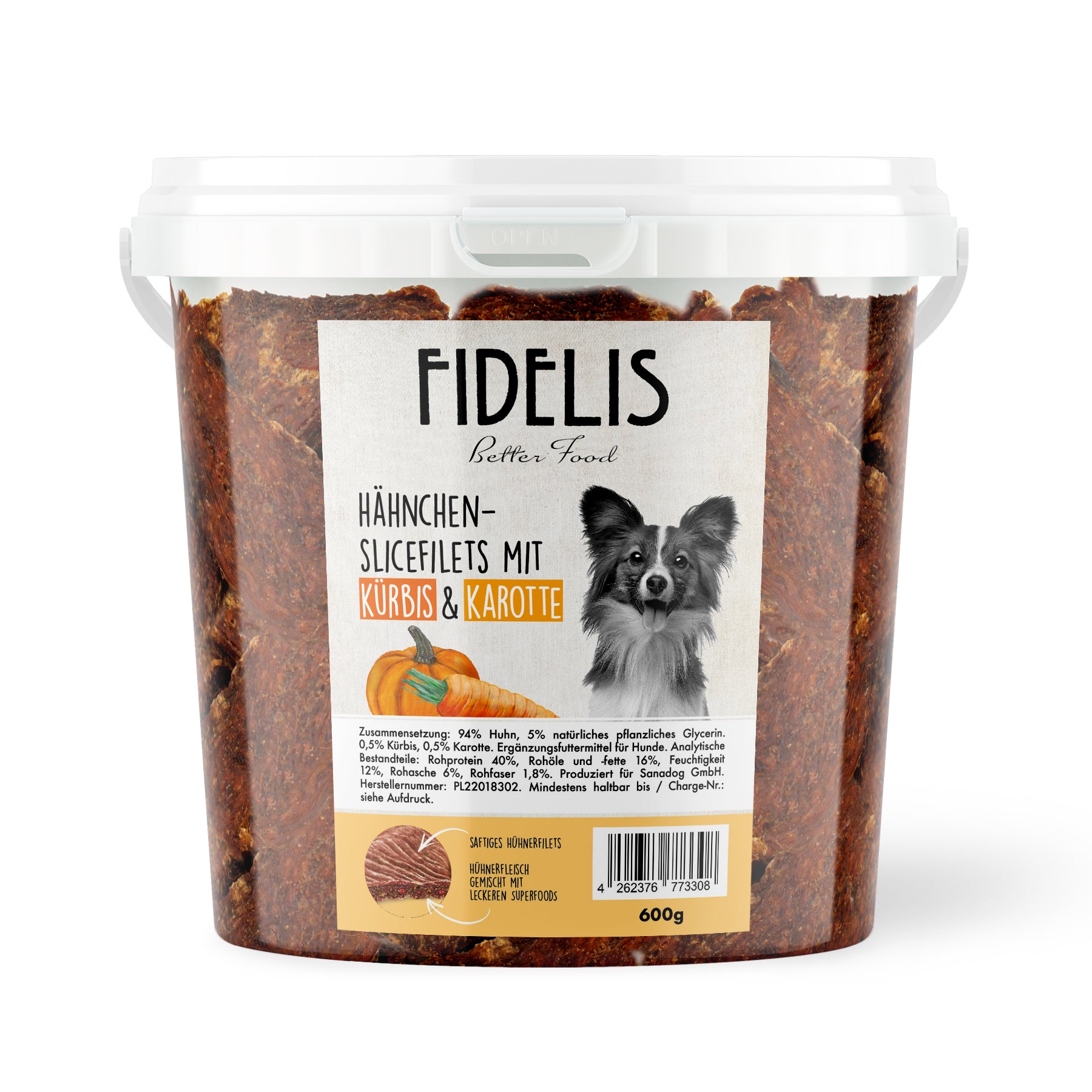 Hähnchen Slice Filet mit Kürbis und Karotte (600g-Eimer) von Fidelis