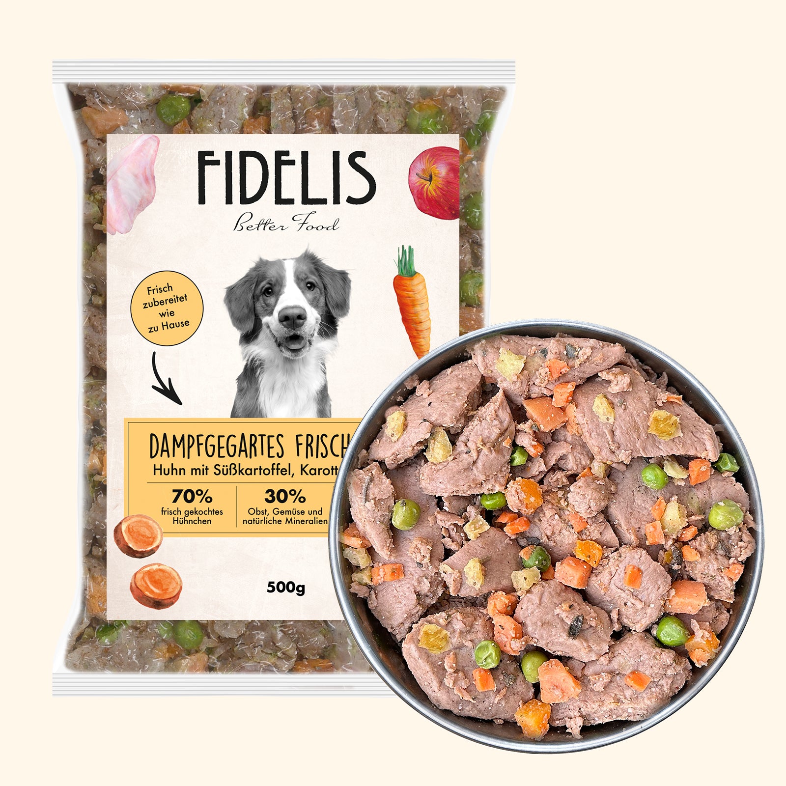 Huhn mit Süßkartoffel, Karotte und Kürbis (500g) gefroren von Fidelis