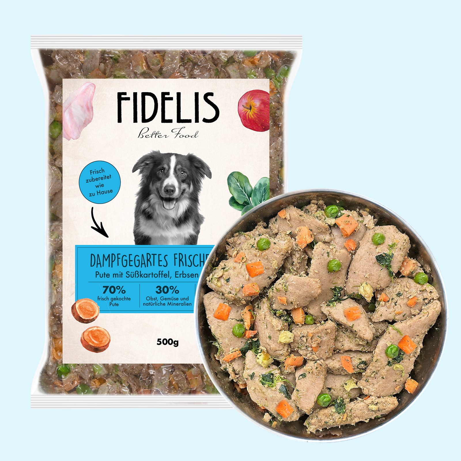 Pute mit Süßkartoffel, Erbsen und Spinat (500g) gefroren von Fidelis