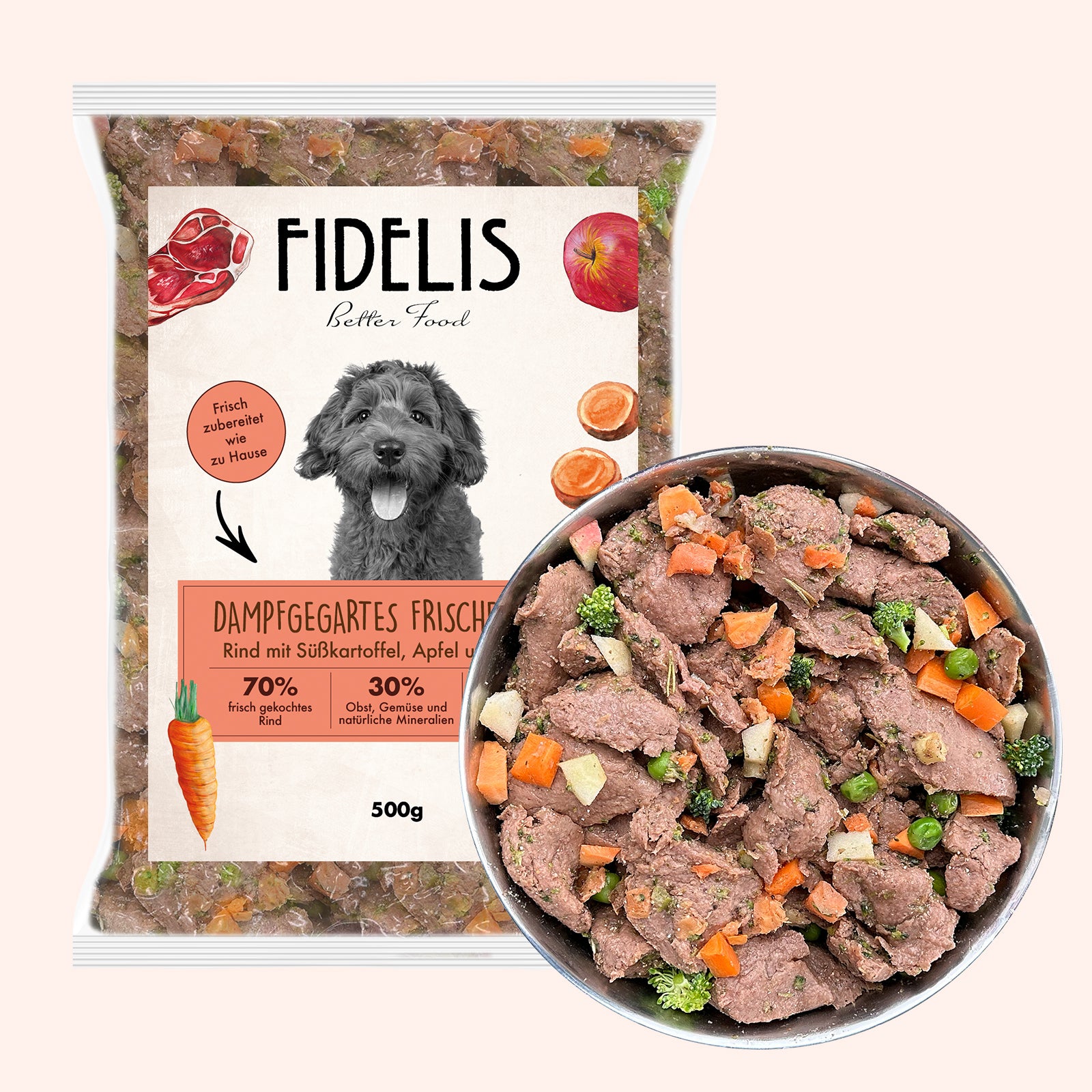 Rind mit Süßkartoffel, Apfel und Brokkoli (500g) gefroren von Fidelis