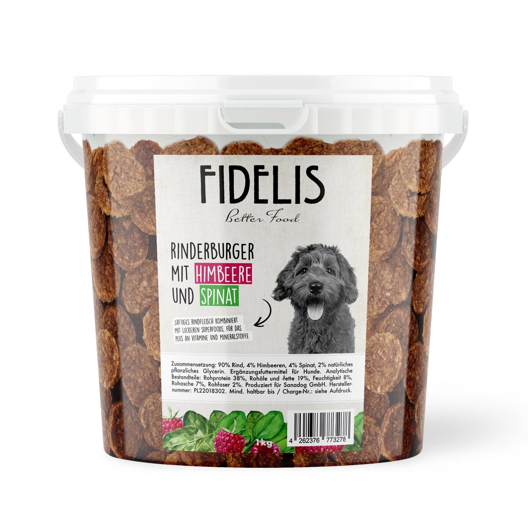 Rinderburger mit Himbeeren und Spinat (1kg-Eimer) von Fidelis
