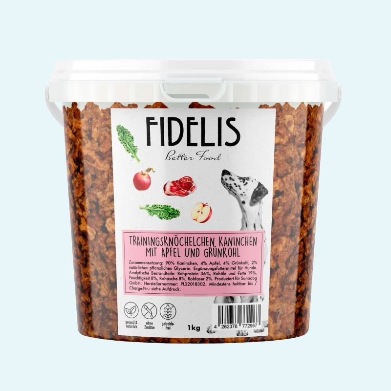 Trainingsknöchelchen Kaninchen mit Apfel und Grünkohl (1kg-Eimer) von Fidelis