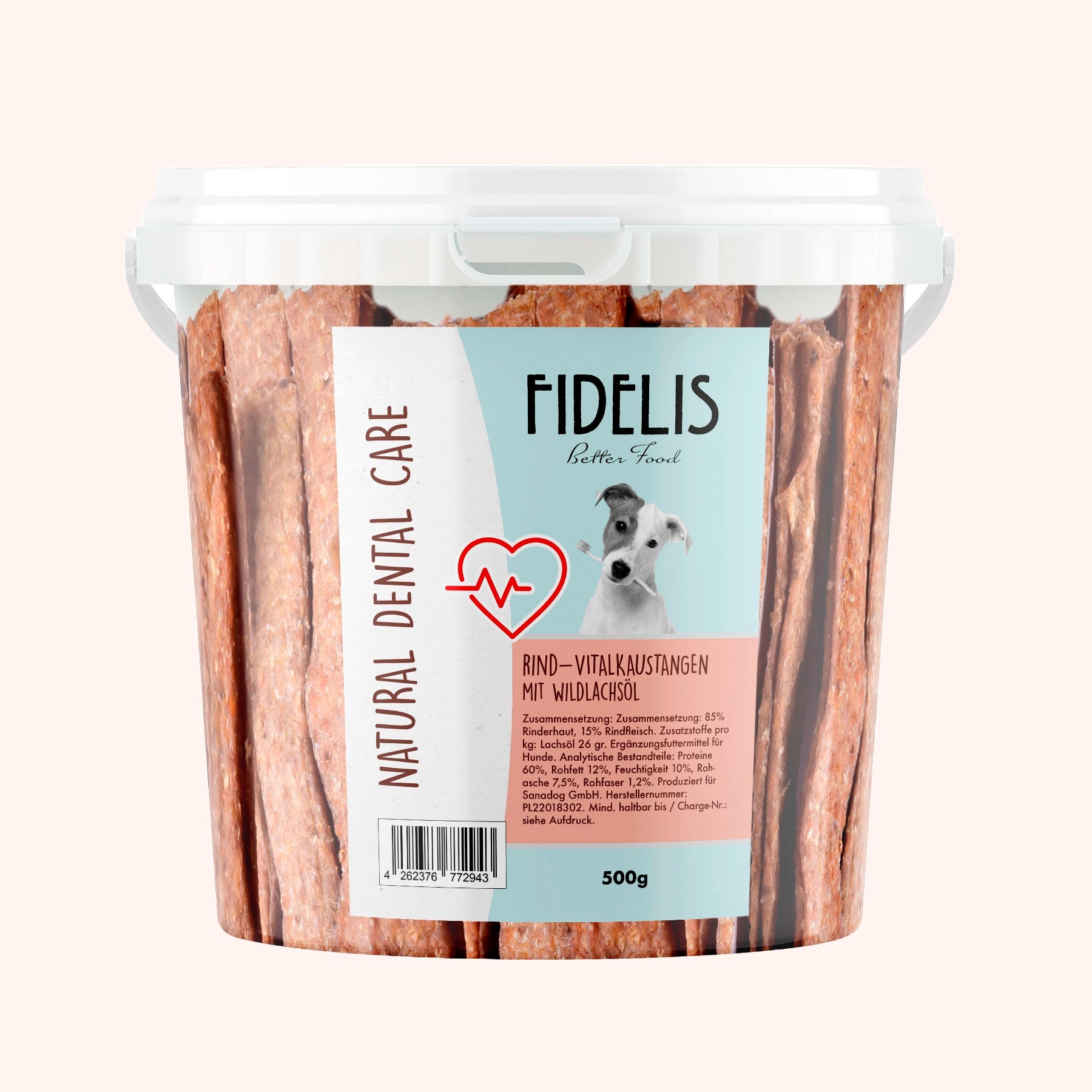 Vitalkaustange Rind mit Wildlachsöl (500g-Eimer) von Fidelis