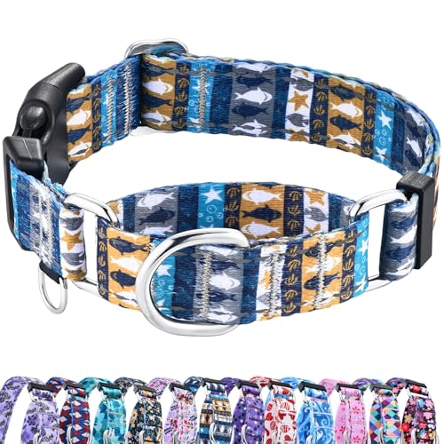Fidohug Reflektierendes Martingal-Halsband mit Schnalle, Hai, Seestern, ethnische Streifen, verstellbare Designer-Hundehalsbänder (Unterwasserwelt, XS) von Fidohug