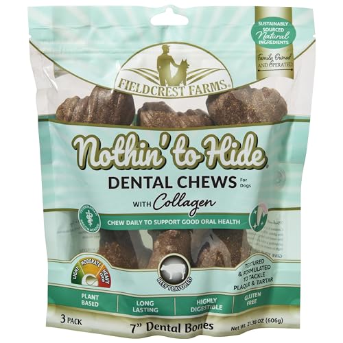 Zahnkauartikel für Hunde, glutenfrei, natürliche Inhaltsstoffe, reduzieren Zahnstein und Plaque (17,8 cm, Knochen) von Fieldcrest Farms