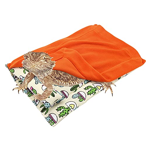 Eidechse Reptilien Schlafbett Set, Reptilien Haustierdecke Schlafbett mit einer Decke & einem abnehmbaren Kissen für Bartdrachen Kleintiere, Reptilien-Zubehör, warm & maschinenwaschbar (Orange) von Filhome