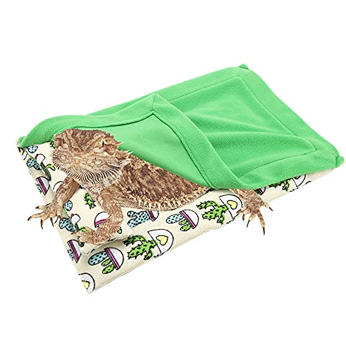 Eidechse Reptilien Schlafbett Set, Reptiliendecke Haustierdecke Schlafbett mit einer Decke & einem abnehmbaren Kissen für Bartagamen, kleines Tier, Reptilien-Zubehör, warm & maschinenwaschbar (grün) von Filhome