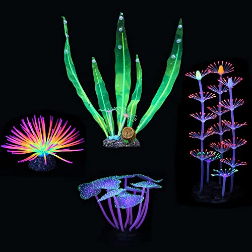 Filhome 4 Stück Aquarium Wasserpflanzen Leuchtende Künstliche Korallenpflanze Glühender Effekt Decor Verzierung Bunte Glow Plants von Filhome