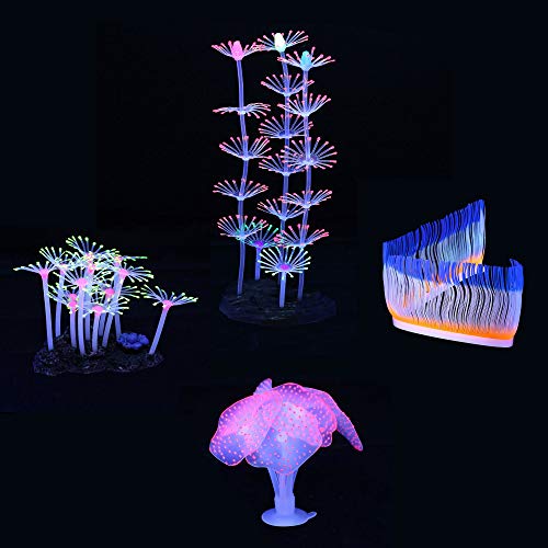 Filhome 4 Stück Aquarium Wasserpflanzen Leuchtende Künstliche Korallenpflanze Glühender Effekt Decor Verzierung Bunte Glow Plants von Filhome