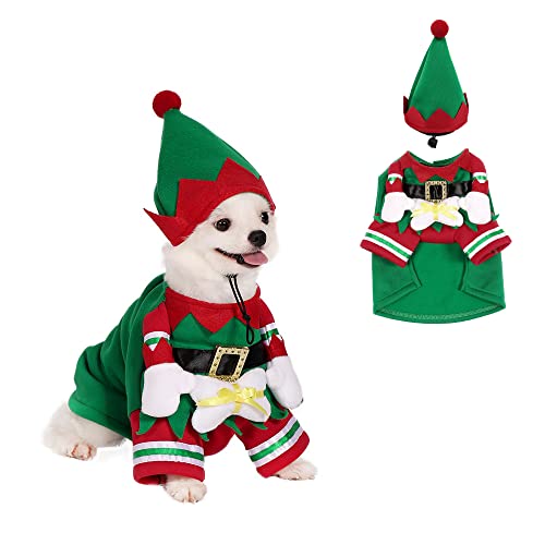 Filhome Elfen Hund Haustier Kostüm Katze Weihnachten Welpen Kätzchen Warm Jumpsuit Kleidung für Kleine Mittelgroße Hunde M 