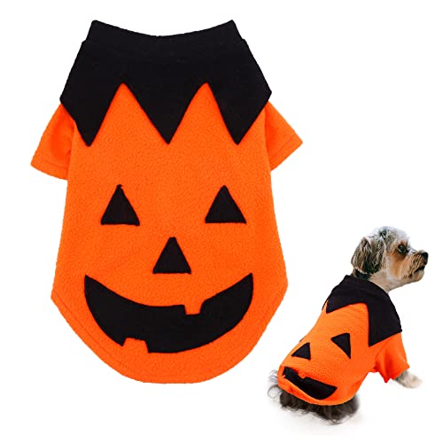 Filhome Halloween Haustier Mantel Kürbis Hundekostüm Fleece Wintermantel Jacken Pullover für kleine Hunde Katzen Welpen (L: Brustumfang 42 cm) von Filhome