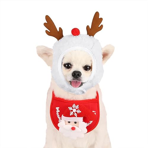 Filhome Hunde Katzen Weihnachten Kostüm Zubehör Set mit Mütze und Schal Verstellbare für Welpen Kleine Haustier von Filhome