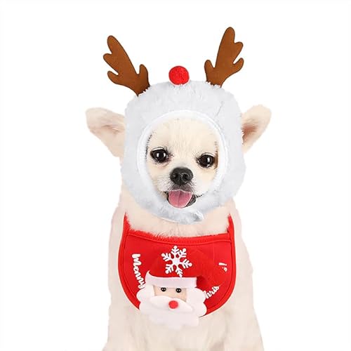 Filhome Hunde Katzen Weihnachten Kostüm Zubehör Set mit Mütze und Schal Verstellbare für Welpen Kleine Haustier von Filhome