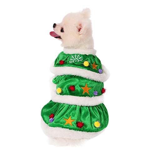 Filhome Hunde-Weihnachtsbaum-Kostüm, Haustier-/Katzen-Weihnachtskleid, Winter-Fleece-Mantel, Kleidung für Welpen von Filhome
