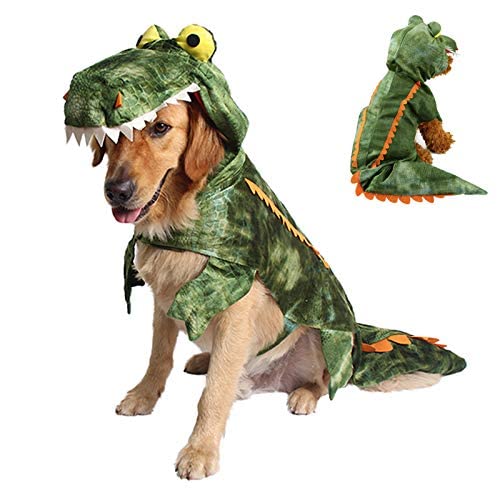 Filhome Krokodil Hundekostüm Haustier Kostüm für Hunde, Hundeparty Kostüme Dino Hoodie Haustier Kleidung lustiges Cosplay Hundekostüm (S: Halsumfang: 30-34cm, Brustumfang: 42-48cm, Rückenlänge: 28cm) von Filhome