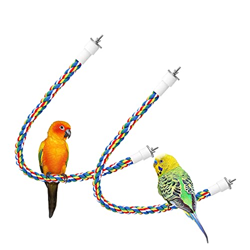 Filhome 2 Stücke Tau-Sitzstange Vogel Kletterseil Bunte Seil Spiral Barsch Schaukel Spielzeug für Papageien Wellensittiche Nymphensittich von Filhome