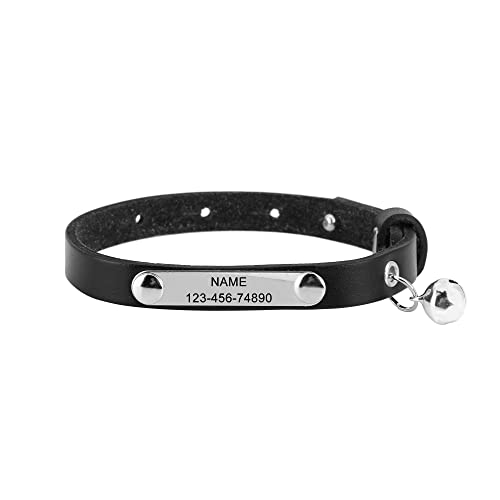 Filhome Personalisiert Katzenhalsband mit Namen und Adresse aus PU-Leder Verstellbare Sicheres Halsband für Katzen Welpen (20-26cm, Schwarz) von Filhome