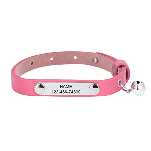 Filhome Personalisiert Katzenhalsband mit Namen und Adresse aus PU-Leder Verstellbare Sicheres Halsband für Katzen Welpen (24-30cm, Pink) von Filhome