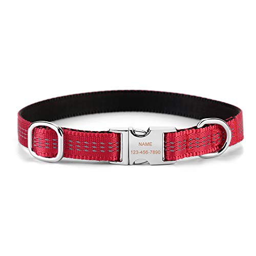 Filhome Personalisierte Reflektierend Halsband mit Eingraviertem Namen und Telefonnummer Nylon Hundehalsbänder für Kleine und Mittlere Hunde von Filhome