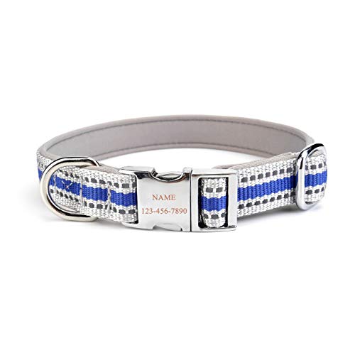 Filhome Personalisierte Reflektierend Hundehalsbänder mit Eingraviertem Namen und Telefonnummer Nylon Halsband für Kleine und Mittlere Hunde Blau/S von Filhome