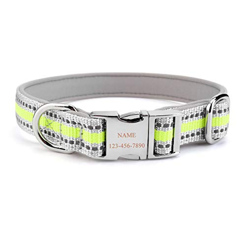 Filhome Personalisierte Reflektierend Hundehalsbänder mit Eingraviertem Namen und Telefonnummer Nylon Halsband für Kleine und Mittlere Hunde Grün/S von Filhome