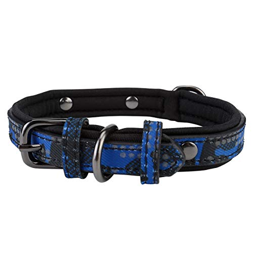 Filhome Personalisierte Reflektoren Hundehalsbänder aus Leder mit Eingraviertem Namen und Telefonnummer Halsband für Kleine und Mittlere Hunde Blau/L von Filhome