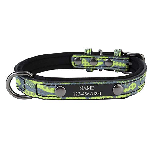 Filhome Personalisierte Reflektoren Hundehalsbänder aus Leder mit Eingraviertem Namen und Telefonnummer Halsband für Kleine und Mittlere Hunde Grün/S von Filhome