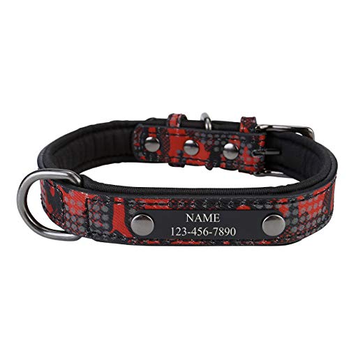 Filhome Personalisierte Reflektoren Hundehalsbänder aus Leder mit Eingraviertem Namen und Telefonnummer Halsband für Kleine und Mittlere Hunde Rot/M von Filhome
