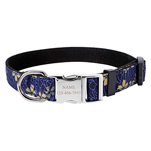 Filhome Personalisiertes Hundehalsband Blüten Halsband Verstellbare Halsbänder für Klein Mittelgroß Große Hunde und Katzen Navy blau/M von Filhome