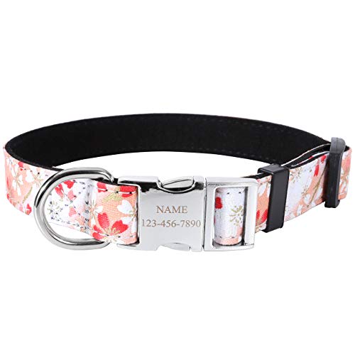 Filhome Personalisiertes Hundehalsband Blüten Halsband Verstellbare Halsbänder für Klein Mittelgroß Große Hunde und Katzen Pink/L von Filhome