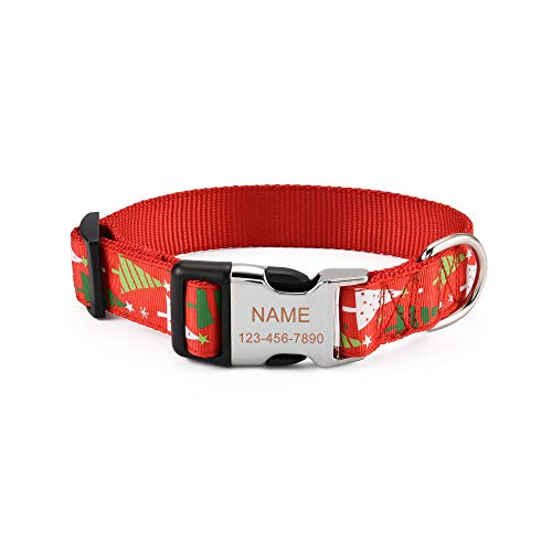 Filhome Personalisiertes Hundehalsband Weihnachts Halsband mit Hundename und Telefonnummer Längenverstellbares Collar für Hunde und Katzen Weihnachtsbaum/L von Filhome
