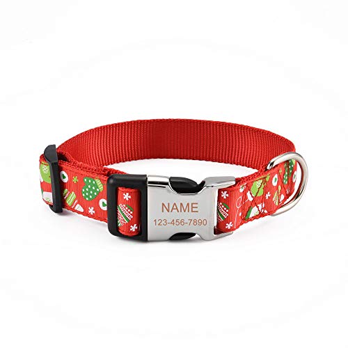 Filhome Personalisiertes Hundehalsband Weihnachts Halsband mit Hundename und Telefonnummer Längenverstellbares Collar für Hunde und Katzen Weihnachtshandschuhe/L von Filhome