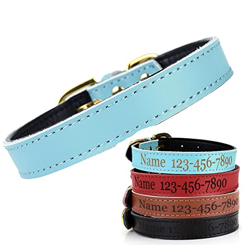 Filhome Personalisiertes Hundehalsband aus Leder Trainingshalsband für Kleine Mittelgroße und Große Hunde Blau/M von Filhome
