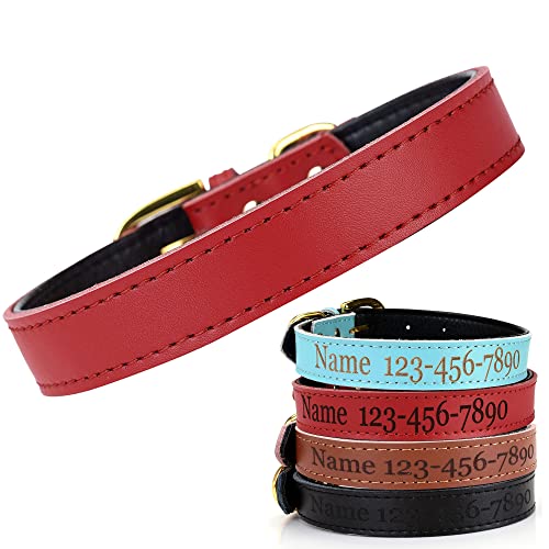 Filhome Personalisiertes Hundehalsband aus Leder Trainingshalsband für Kleine Mittelgroße und Große Hunde Rot/L von Filhome