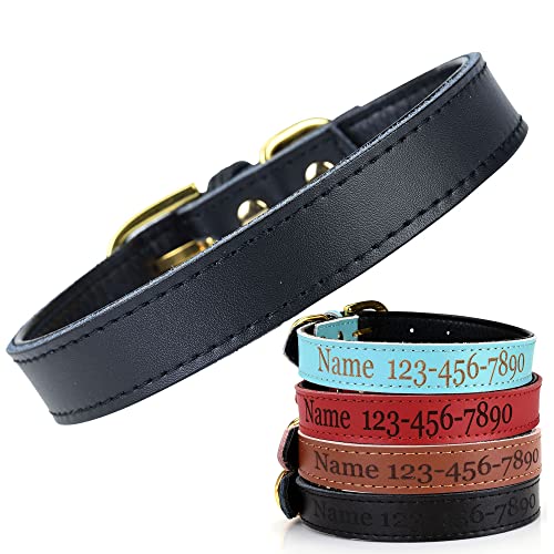Filhome Personalisiertes Hundehalsband aus Leder Trainingshalsband für Kleine Mittelgroße und Große Hunde Schwarz/L von Filhome