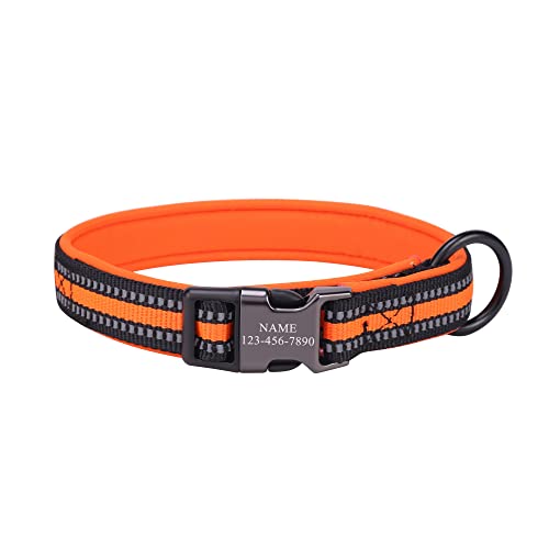 Filhome Personalisiertes Hundehalsband mit Hundename und Telefonnummer, Reflektierendes Verstellbares Nylon Halsband für Kleine Mittlere und Große Hunde (L: 53-63cm, Orange) von Filhome
