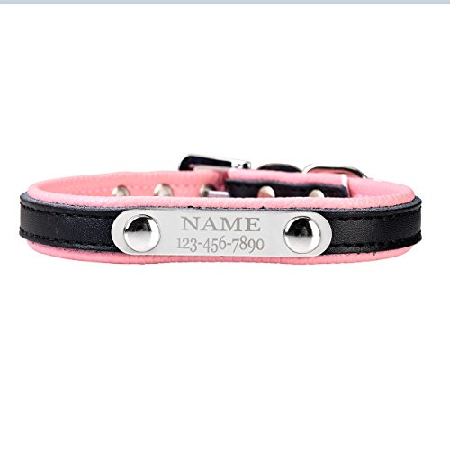 Filhome Leder Hundehalsband Personalisiert mit Namen und Telefonnummer Einstellbar Hundehalsbänder für Kleine Mittel und Große Hunde von Filhome
