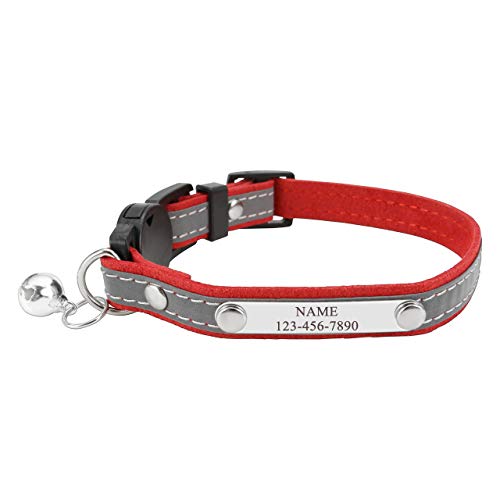 Filhome Personalisiertes Katzenhalsband mit Namen Adresse Telefonnummer Reflektierendes Verstellbar Halsband für Katzen Hund von Filhome