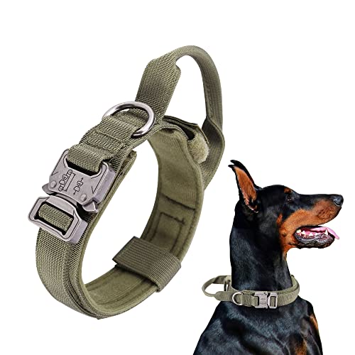 Filhome Taktisches Hundehalsband Verstellbares Nylon Militär Halsbänder mit Griff Heavy Duty Metallschnalle für Mittlere und Große Hunde Grün (M Size) von Filhome