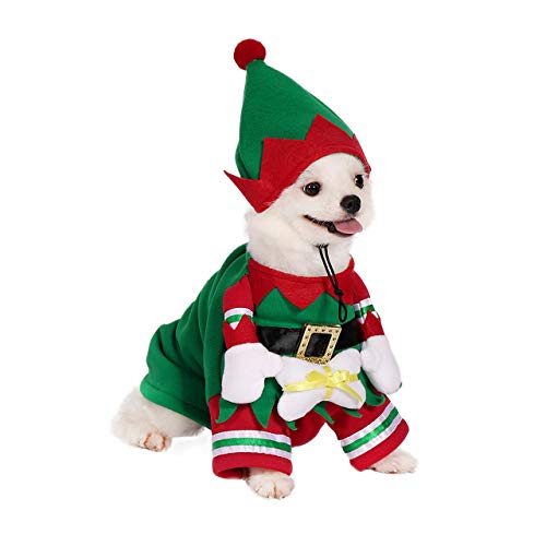 Filhome Weihnachts-Elfenkostüm für Hunde und Katzen, mit Hut, Fleece-Mantel, Kleidung für den Winter von Filhome