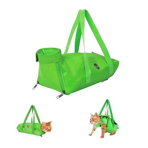 Fililogor Katzenpflegetasche Schwarz Katzenrückhaltebeutel, Anti-Scratching Katzentasche mit Fuß Löcher zum Krallen Schneiden, Ohr Reinigung, Nageltrimmen (Grün, L) von Fililogor
