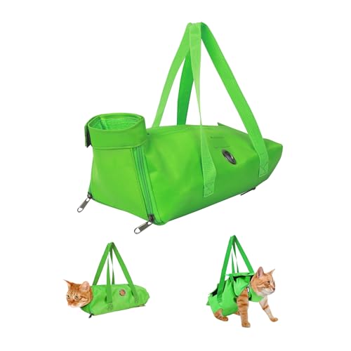 Fililogor Katzenpflegetasche Schwarz Katzenrückhaltebeutel, Anti-Scratching Katzentasche mit Fuß Löcher zum Krallen Schneiden, Ohr Reinigung, Nageltrimmen (Grün, M) von Fililogor