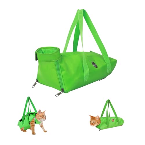 Fililogor Katzenpflegetasche Schwarz Katzenrückhaltebeutel, Anti-Scratching Katzentasche mit Fuß Löcher zum Krallen Schneiden, Ohr Reinigung, Nageltrimmen (Grün, S) von Fililogor