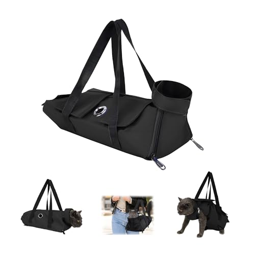 Fililogor Katzenpflegetasche Schwarz Katzenrückhaltebeutel, Anti-Scratching Katzentasche mit Fuß Löcher zum Krallen Schneiden, Ohr Reinigung, Nageltrimmen (Schwarz, L) von Fililogor