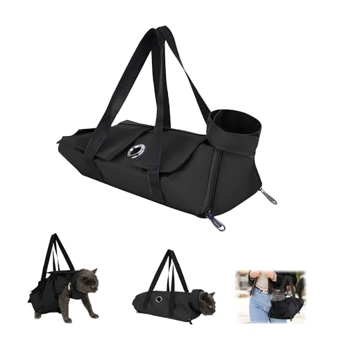 Fililogor Katzenpflegetasche Schwarz Katzenrückhaltebeutel, Anti-Scratching Katzentasche mit Fuß Löcher zum Krallen Schneiden, Ohr Reinigung, Nageltrimmen (Schwarz, M) von Fililogor