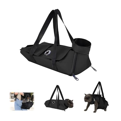 Fililogor Katzenpflegetasche Schwarz Katzenrückhaltebeutel, Anti-Scratching Katzentasche mit Fuß Löcher zum Krallen Schneiden, Ohr Reinigung, Nageltrimmen (Schwarz, S) von Fililogor